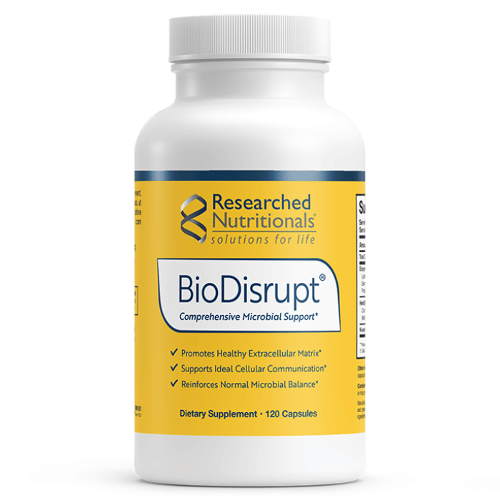 Researched Nutritionals BioDisrupt biofilm support supplement bottle, 120 capsules